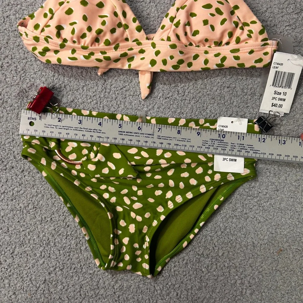 Raisins Girls Bikini Set High Waist Size 10 Green Peach Tropical Boho Swimwear
